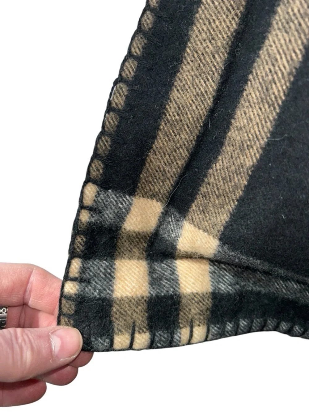 Burberry Black Lambswool plaid  pillow Red Stripe Tan Trim Scotland
